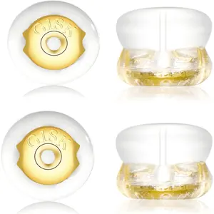 18K Gold Silicone Locking Earring Backs, Secure No-Irritate Hypoallergenic Soft Clear, Suitable for Studs, Heavy Earrings, Droopy Ears, Adults