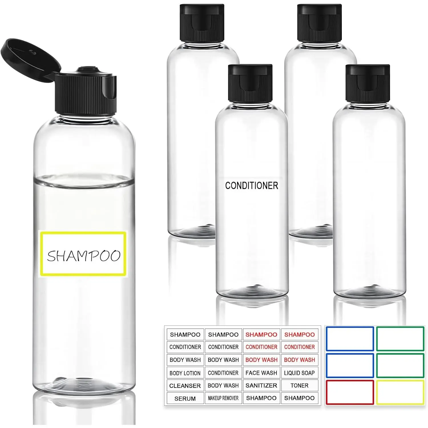 5 Pack 3.4 oz Travel Bottles for Toiletries, TSA Approved Leak Proof Refillable Travel Size Containers, Clear Plastic Shampoo Bottles for Lotion Conditioner
