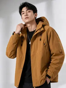 1 PC Men's Simple Hooded V-neck Jacket, Lightweight Pilot Jacket, Classic Solid Color Spring/Summer Shirt, Windproof and Warm Comfortable, Suitable for Daily Travel and Outdoor Activities