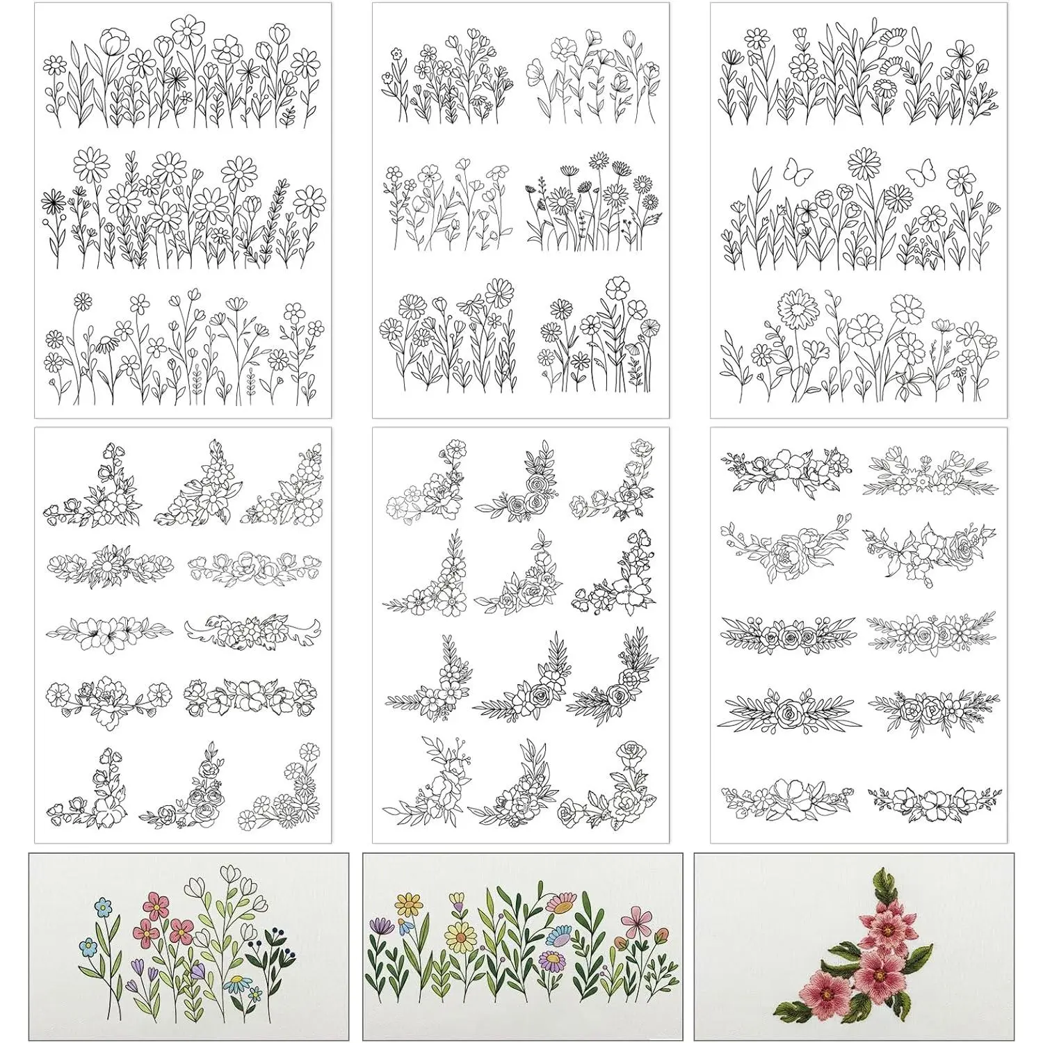 Flower Water Soluble Embroidery Patterns, 6 Sheets 48 count Stick and  Embroidery Papers, Wash  Pre-Printed Floral  Transfers Paper, Customized  for Hand Sewing Lover Beginners