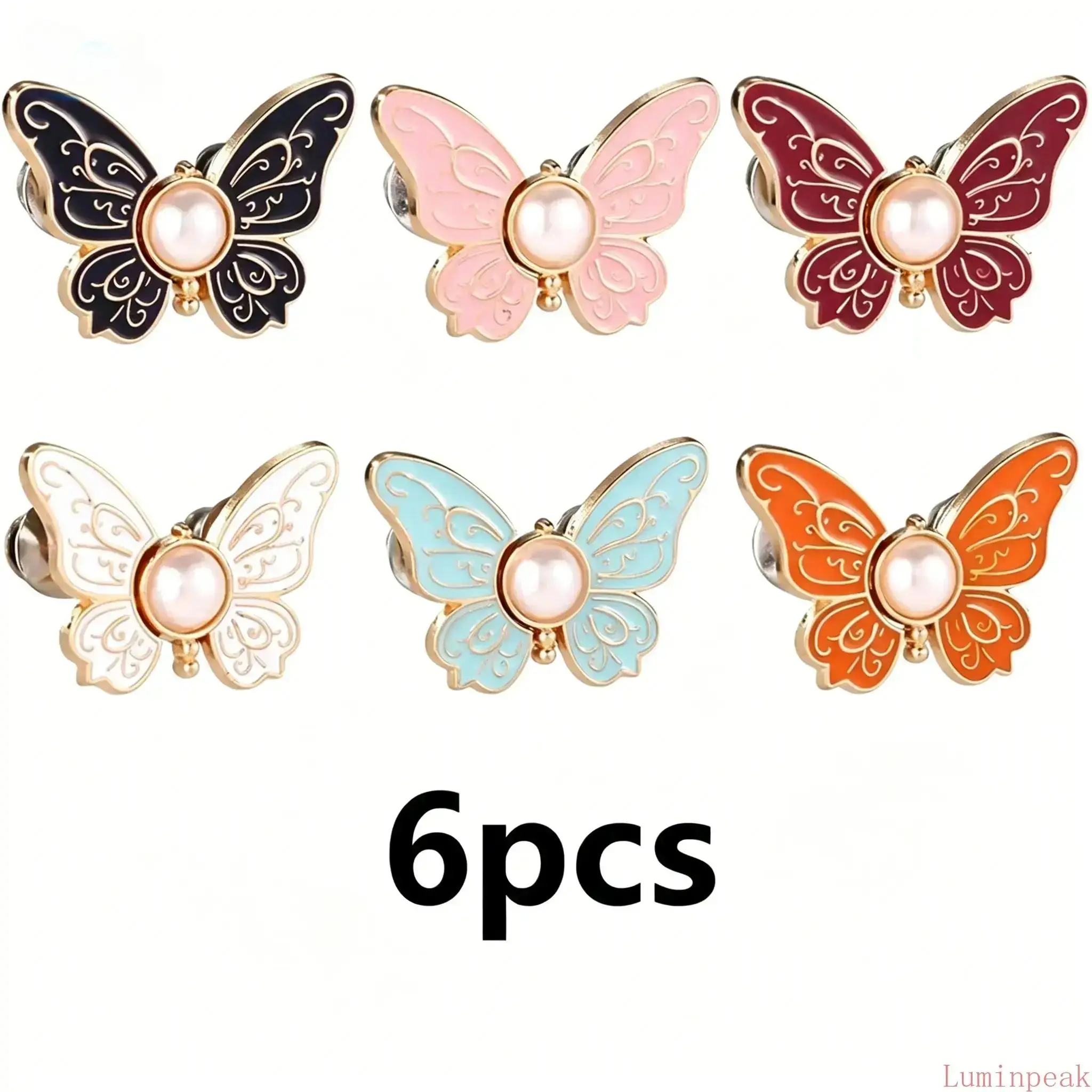 6 Pcs Butterfly Waist Tightener Clips for Women, No-Sew Plastic Alloy Adjustable Button Pins, Multicolor Set for Loose Jeans & Dresses, Adjustable Clips, Female Wear, Button Clips, Adjustable Pins