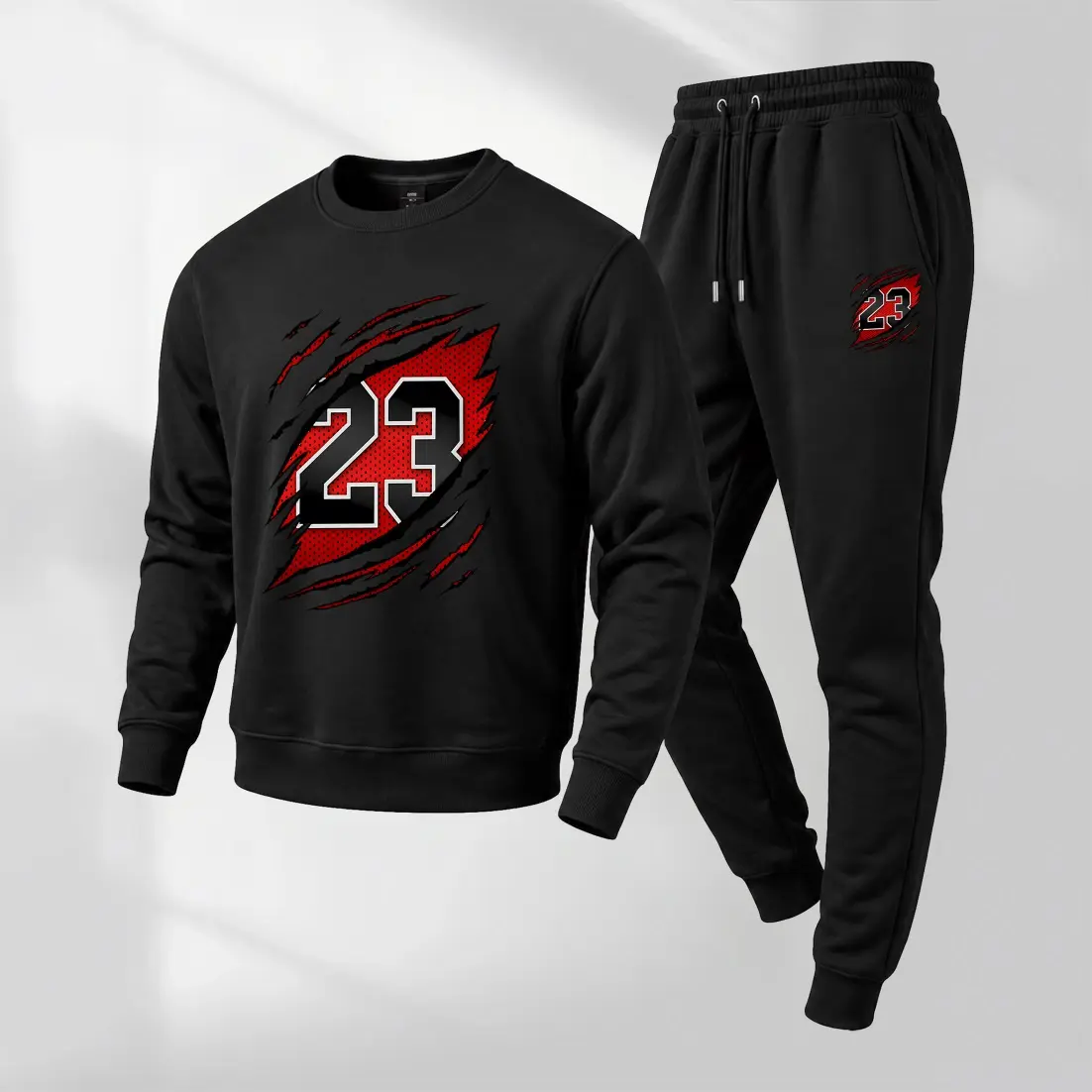 Men's No.23 Graphic Crewneck Sweatshirt and Jogger Pants Set, Casual Long Sleeve Pullover with Drawstring Sweatpants, Fall Winter Tracksuit for Daily Wear, Travel, Lounge, Workout and Indoor Outdoor Activities