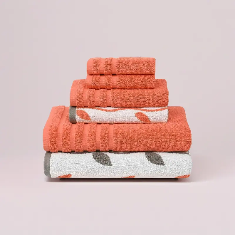 Natural Vine 6-Piece 100% Cotton Towel Set – Yarn Dyed Jacquard – Includes 2 Bath Towels, 2 Hand Towels, 2 Washcloths – Absorbent, Quick Dry, Soft & Durable – Rust Orange