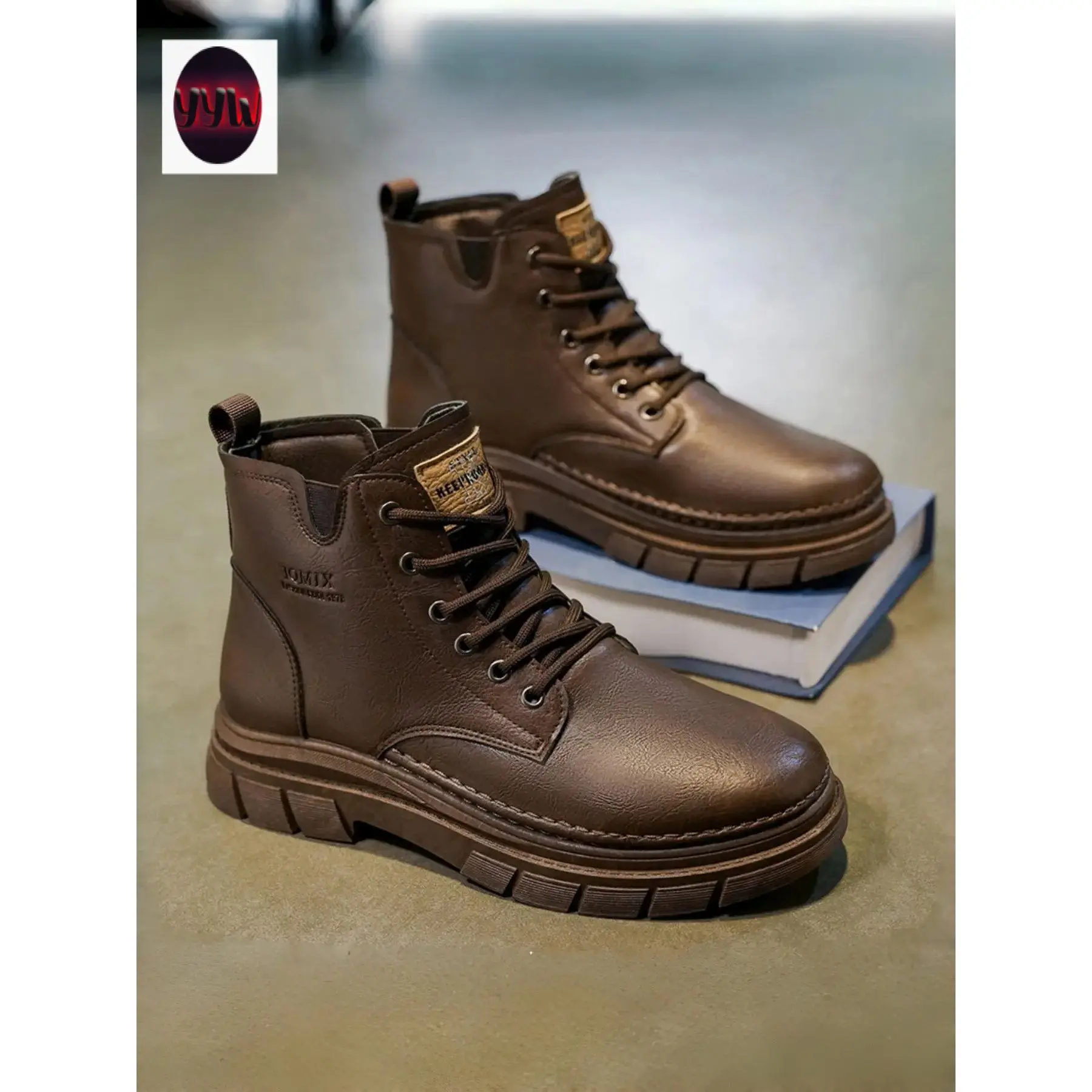 YYW1 Men's-Top British Style Classic Boots, Casual PU Leather Sneakers, Anti-Durable Rubber Work Shoes, Walking Shoes, All Seasons Plain Design Footwear