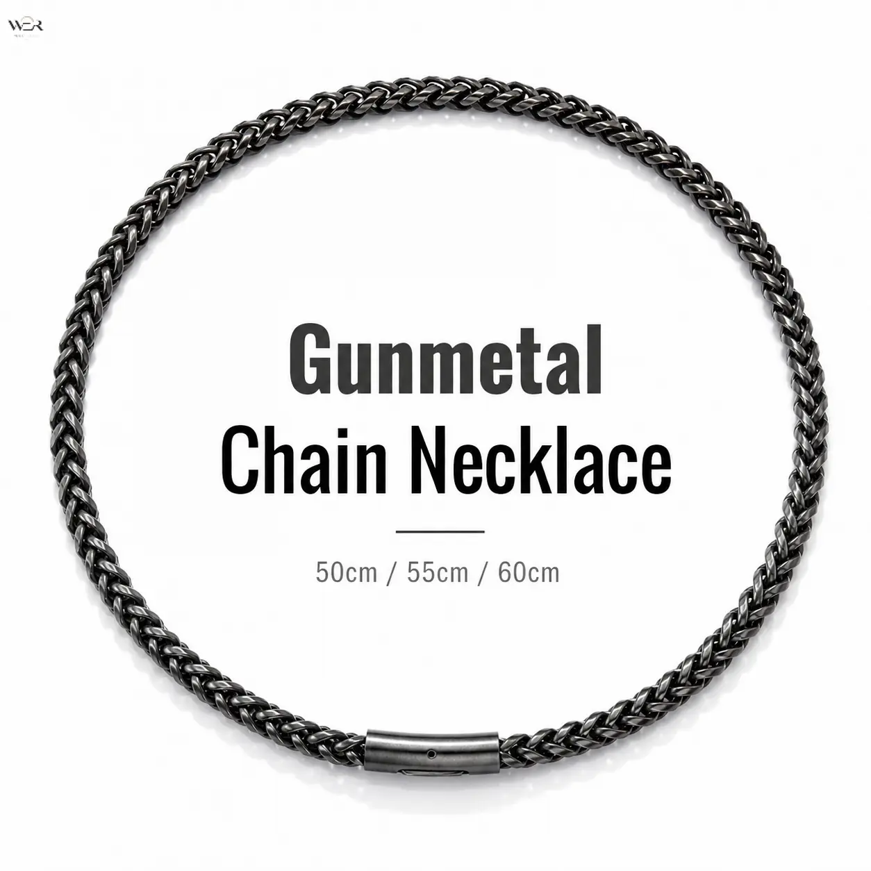 Unisex Gunmetal Black Thick Twist Rope Chain Necklace - Heavy Duty Stainless Steel Jewelry, 3 Adjustable Lengths (50/55/60cm), Cylindrical Snap Clasp, Braided Links, Punk Hip Hop Minimalist Casual Wear Neck Gift for Men Women