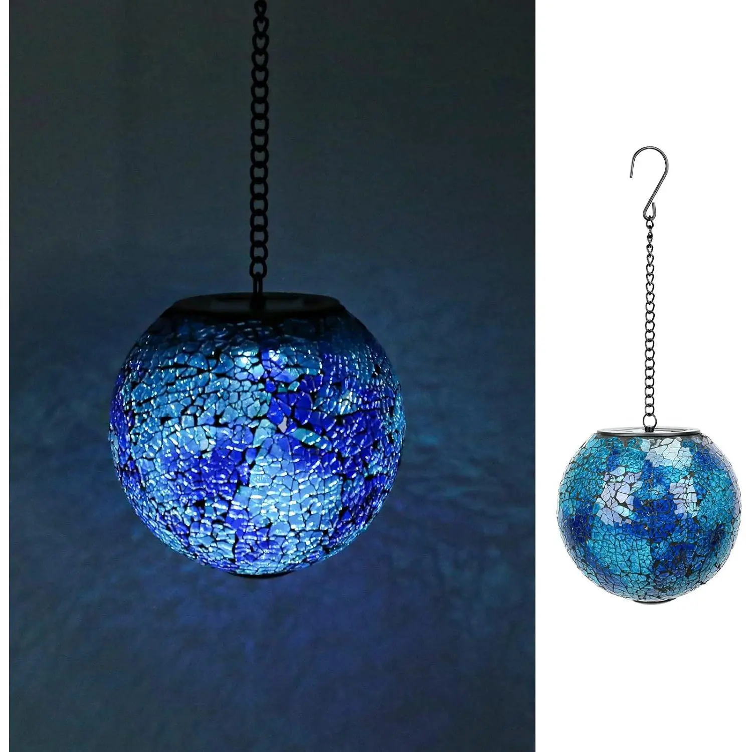Solar Lanterns Mosaic Crackle Glass Solar Lights, Dark Blue | Mosaic  Solar Lantern With White Light, 6-8H Solar , 8-10H Illumination, Durable Design for Outdoor Decor