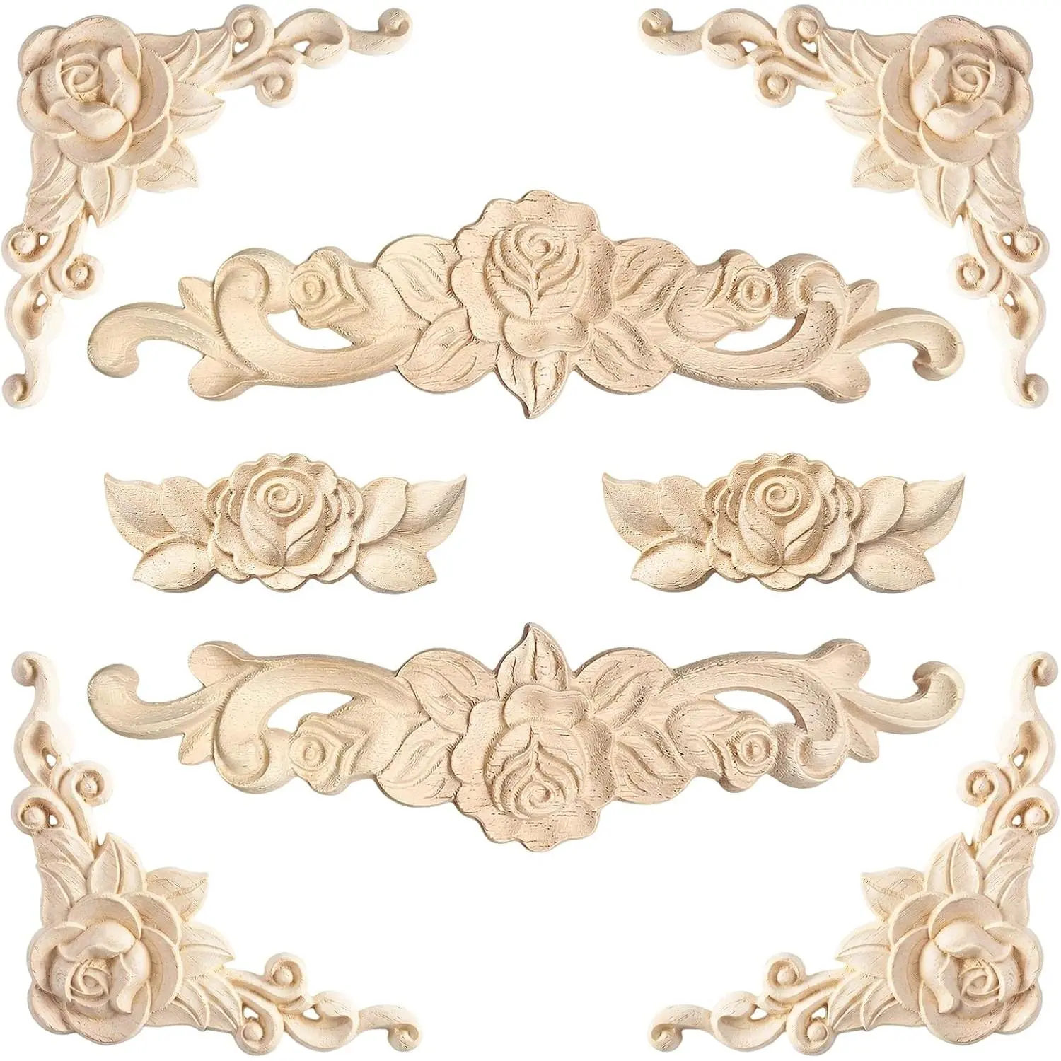 8 count  Appliques and Onlays for Furniture Carved Onlays DIY Decorative  Carving  for Wall Cupboard Door Bed Cabinet(Rose Style,Small Size)