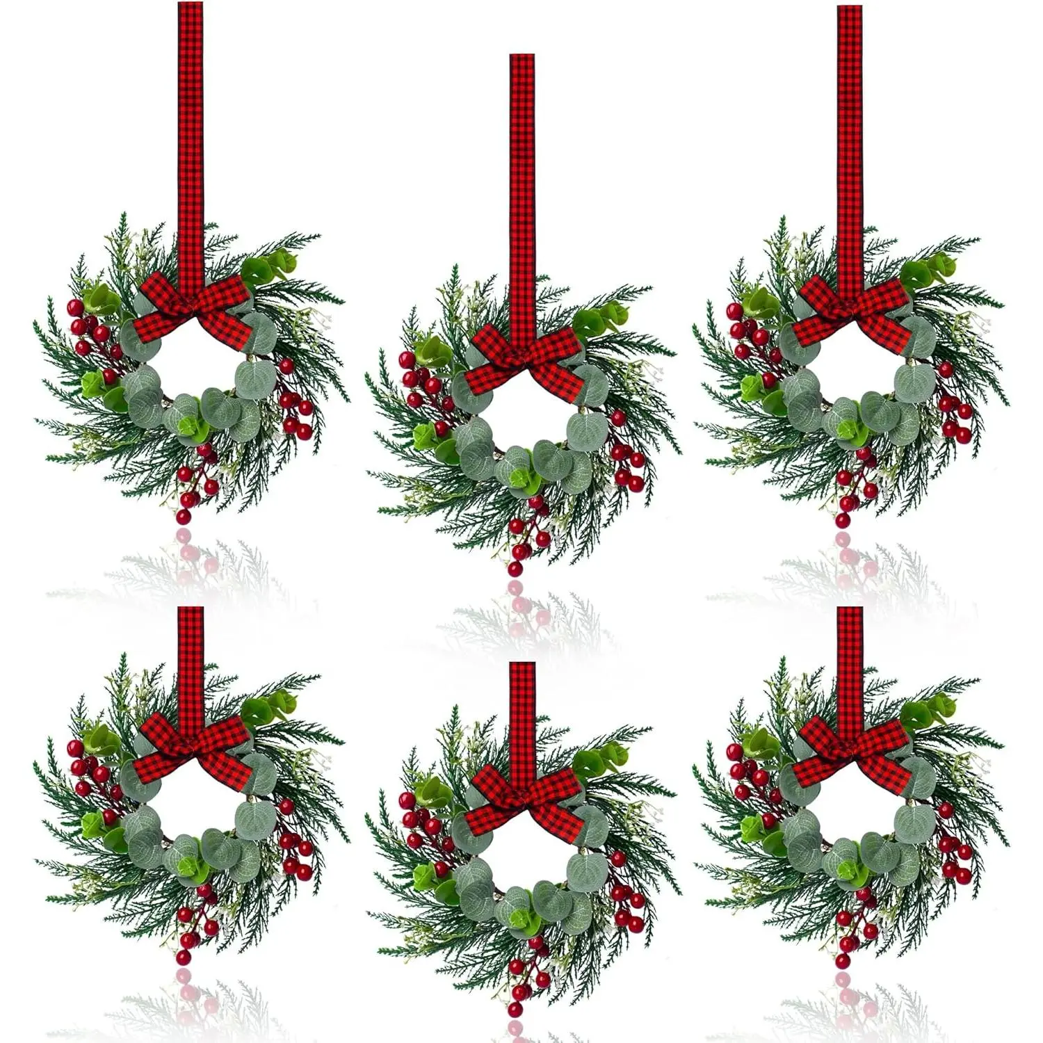 6Pcs 10 Inch Mini Christmas Wreaths for Kitchen Cabinets Door Fireplace Window Farmhouse Indoor Home Decorations