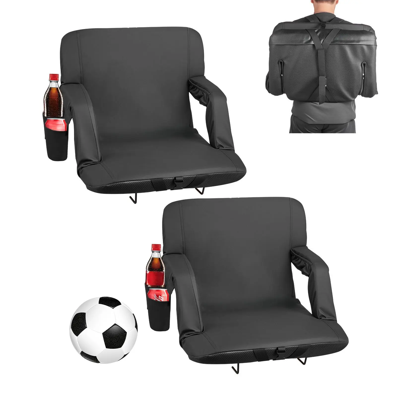 VEVOR Stadium Seat for Outdoor Users, 6-Adjustable Angle Wide Bleacher Chair with 2.9 Inches Cushion Padding, Armrests, Back Support, Hook Mount & Cup Holder, Ideal for Picnics, Beach Sports