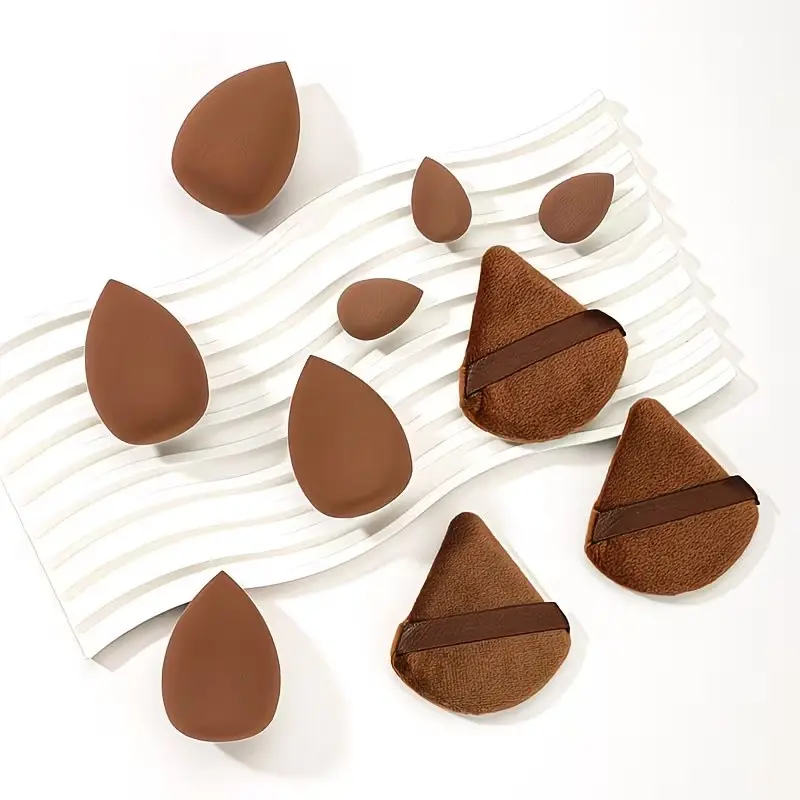 10-Piece Makeup Sponge Set, 4 Large Teardrop Brushes, 3 Triangle Powder Puffs, 3 Mini Teardrop Sponges, Wet/dry Foundation Applicator