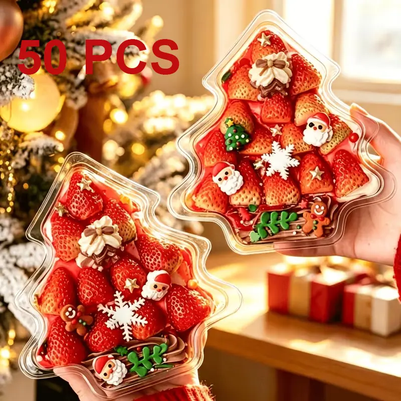 Christmas Tree-Shaped Transparent Dessert Box, Strawberry Cake and Cookie Candy Packaging Box, Holiday Party Baking Gift, Holiday Dessert Cup, Suitable for Halloween, Thanksgiving, Christmas, Table Decorations and Gift Wrapping.