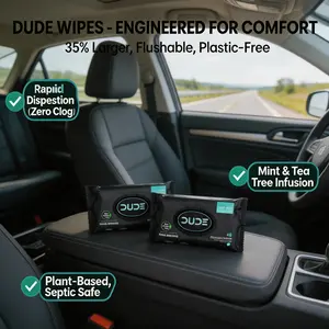 48 Pcs Biodegradable Flushable Wet Wipes, Plant-Based No Plastic, Mint Tea Tree Oil Antibacterial, Large Size, Universal Toilet Use