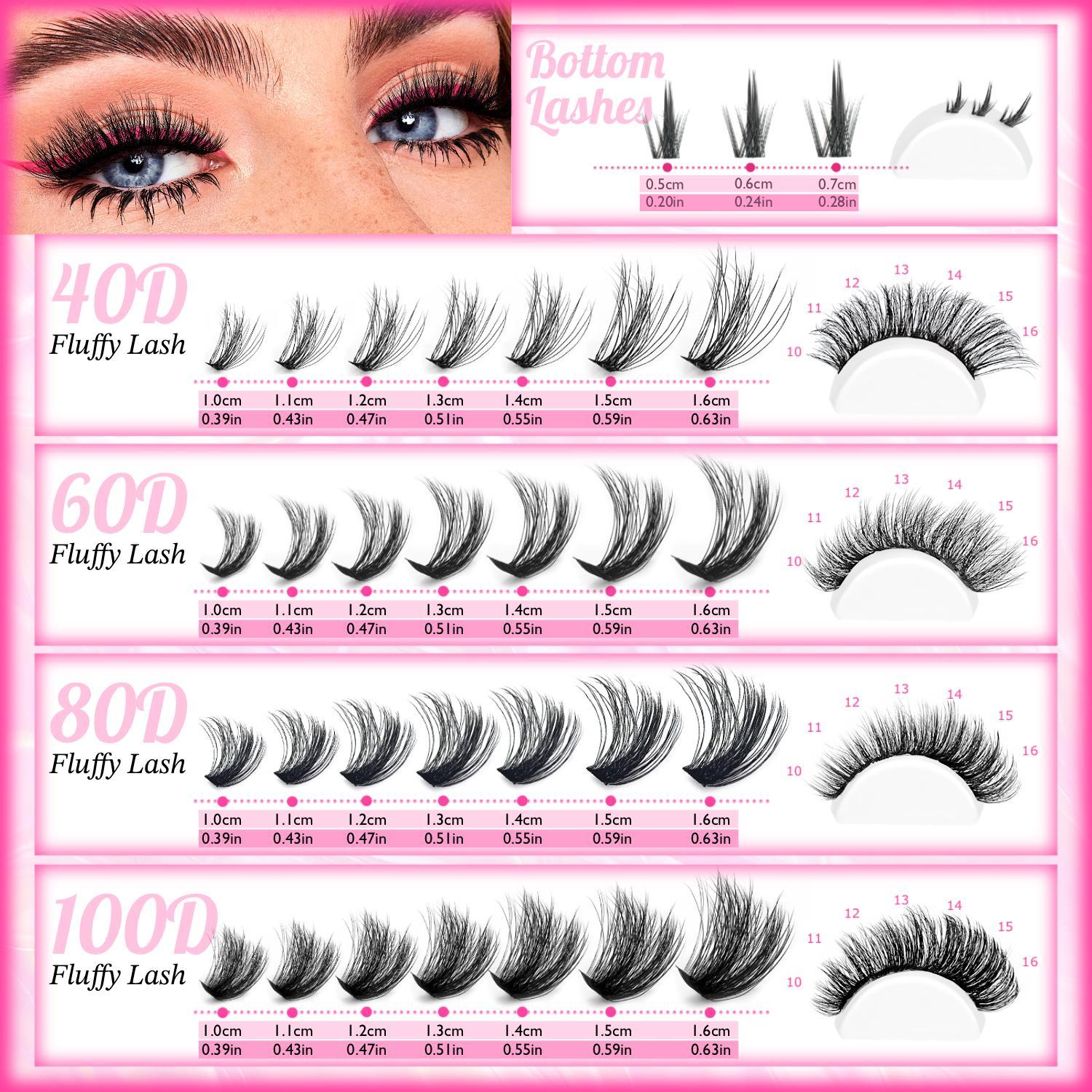 Natural Look Eyelashes Extension Set, DIY Eyelash Extensions, 1 Set Eyelashes Clusters & Lashes Glue & Tweezers & Brush, Eye Makeup Accessories for Women, Eyelash Extension Kit Cosmetic