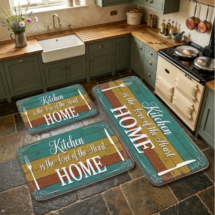 Home Kitchen 1/2/3 Piece Rug Sets Flannel Thick Washable Non Slip Kitchen Rugs Mats for Hallways Laundry Rooms