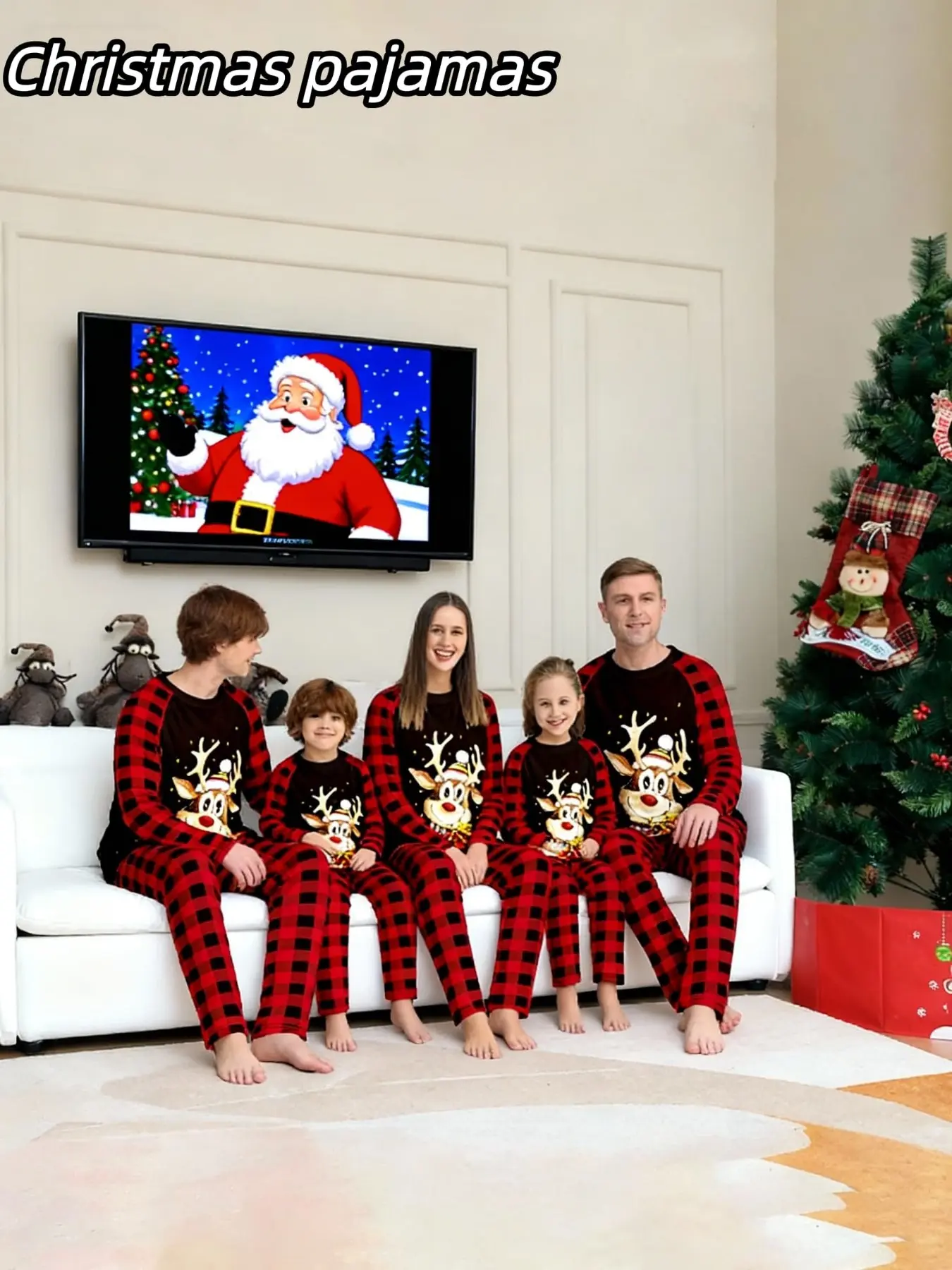 2-Piece Christmas Pajama Set, Long Sleeve and Pants, and Plaid, Couples Sleepwear, Men's and Women's, Kids' Holiday