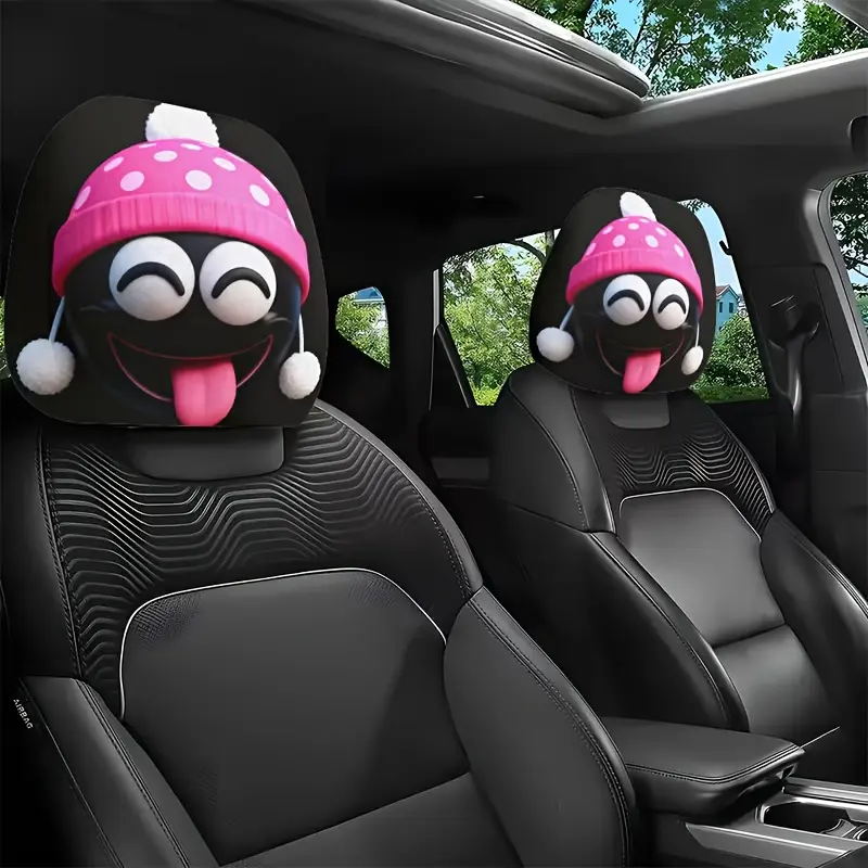 Two Pink Knitted Caps/for Car Headrests/Ideal for Travel And Everyday Use/Enhancing Car Interior Aesthetics/Soft And Cozy/Appropriate for Any Season/Easy to Maintain/Perfect As a Present for Family And Friends
