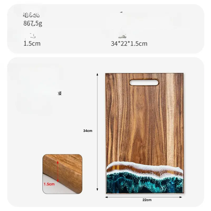 Wave Resin Craft Koa Durable Cutting Board Butcher Block Solid Wood Steak Platter Fruit Bread Board Kitchen Home Use Solid Wood