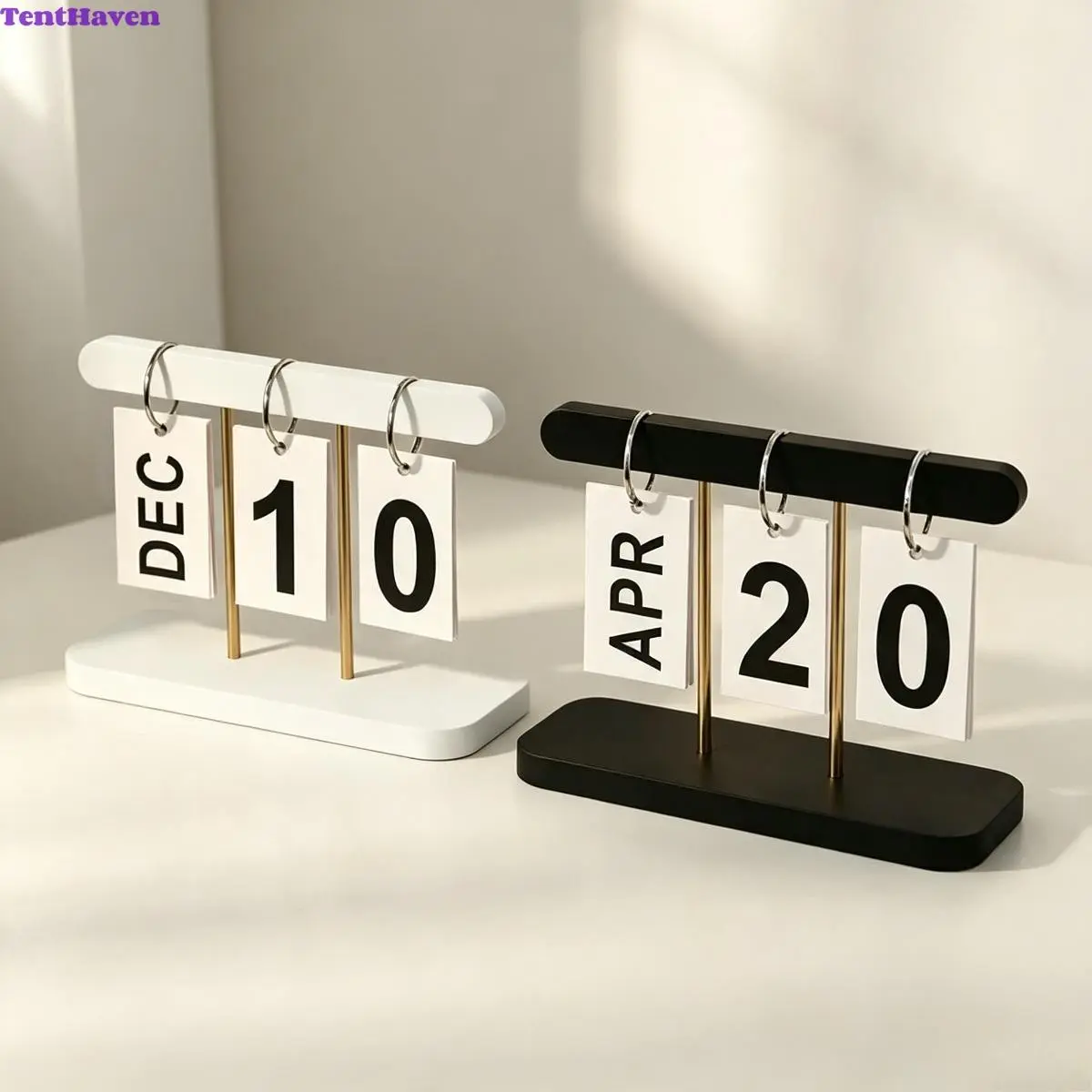 Nordic Luxury Wooden Perpetual Desk Calendar, Flip Page Manual Date Display, Home Living Room Porch TV Cabinet Office Desktop Decoration