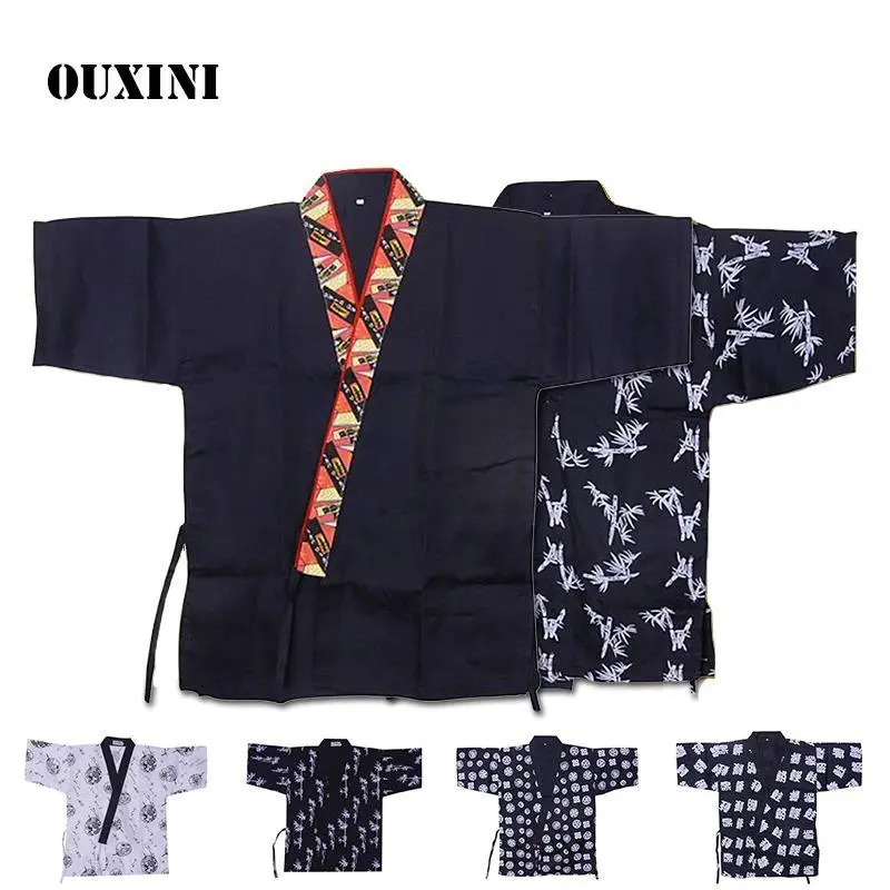 Japanese chef uniforms Restaurant Cuisine Sushi  Chef Jackets summer Kimono Workwear Cook costume Kitchen Jacket Overalls Tops
