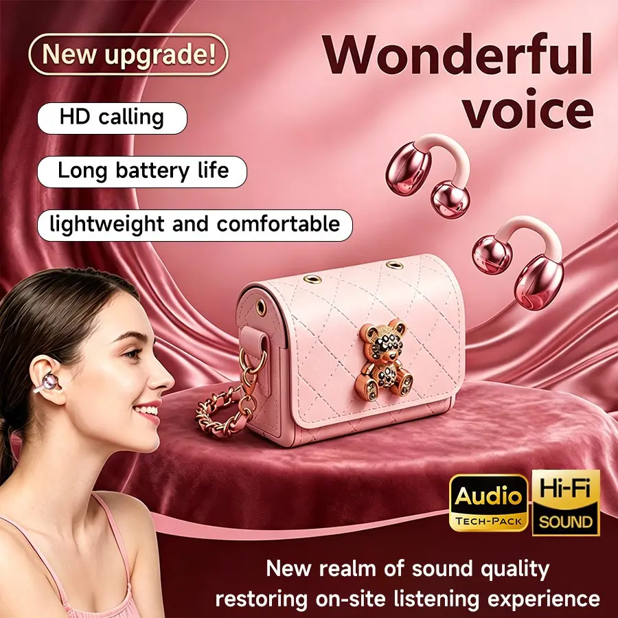 Cute Purse Shaped True Wireless Earbuds for Women, Fashion Mini Bag Design, Stereo Bass Couples Earbuds, Gift for iPhone & Android