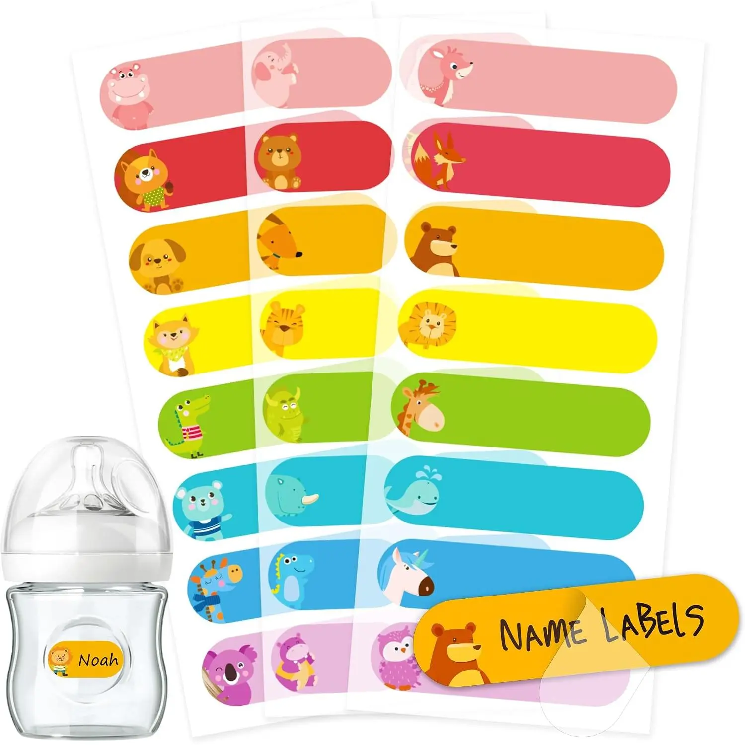 Bottle &  Name Labels, Self-Laminating  Stickers for  Stuff, Dishwasher Safe Write- Name Tags for School & ,  Sizes & Colors, Pack of 64 ( )