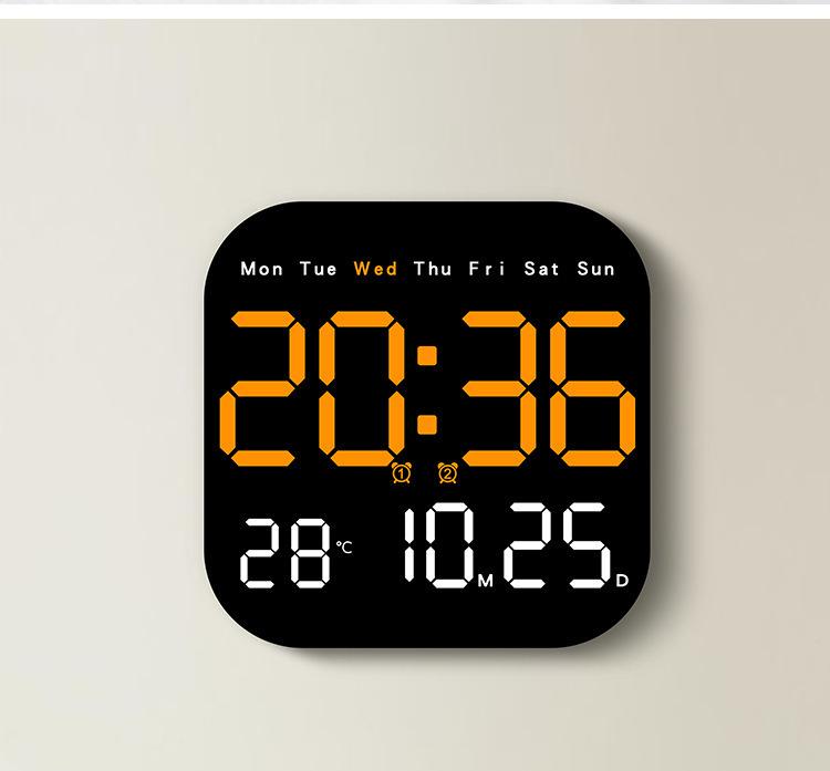 Large Display Digital LED Wall Clock Battery Operated with Temperature Date Weekday Display Adjustable Brightness Alarm Timer Modern Hanging Table Clock for Living Room Bedroom Home Decor