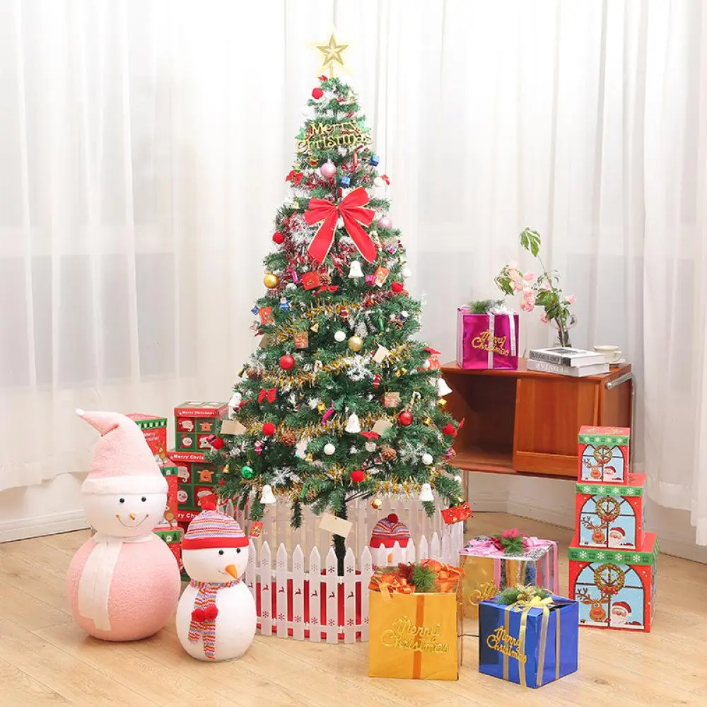 6FT Artificial Christmas Tree with 195 LED Energy Saving Lights, Pre-Lit Xmas Tree with Full Branches, Holiday Pine Tree with Tree Skirt & Safety Guardrails, Indoor Christmas Decoration for Home, Living Room, Office, Party, Festival Ornament