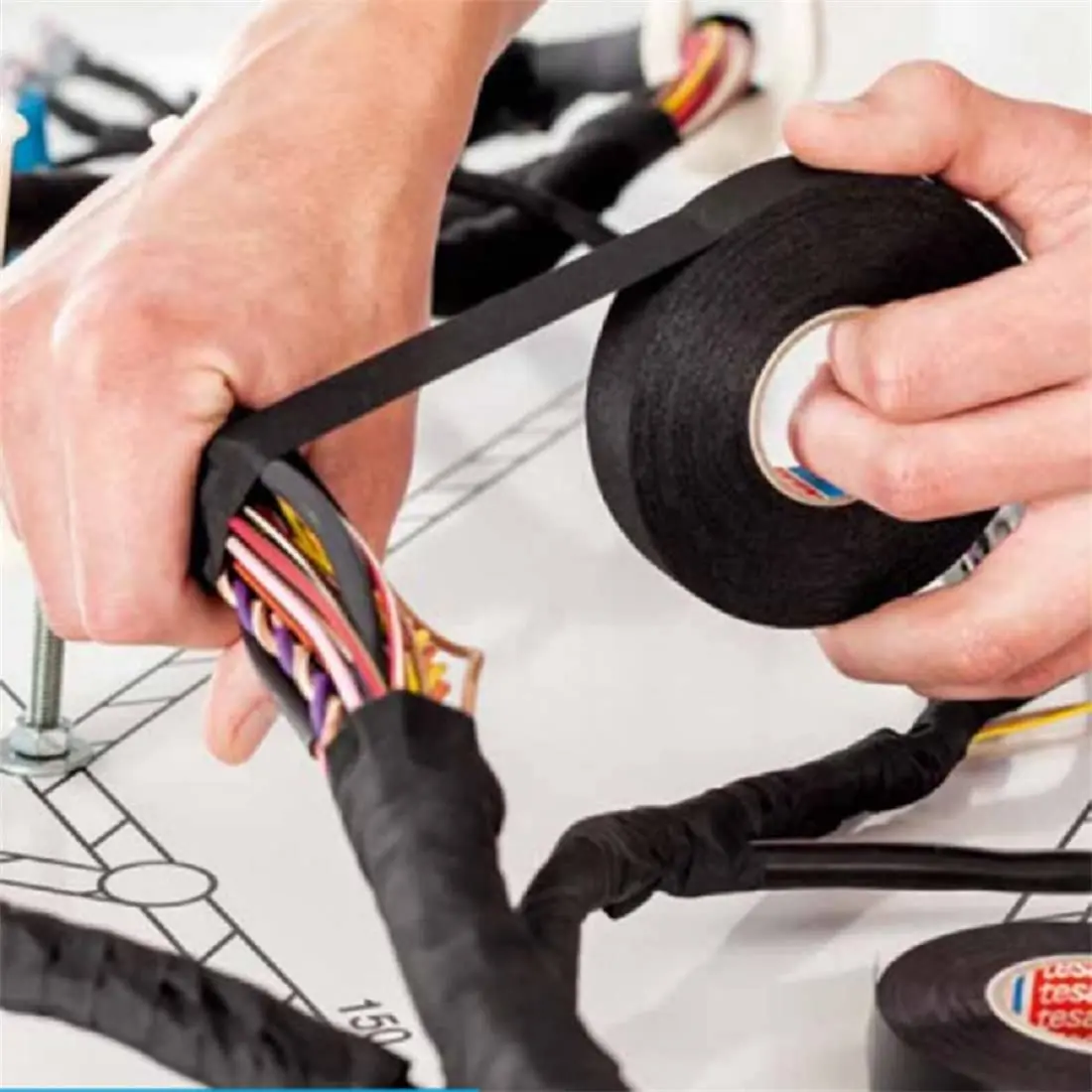 Automotive Adhesive Fabric Insulating Tape, High-Temp Noise-Damping Heat-Proof Black Cloth Tape (-40℉ to 257℉) for Electrical Wiring, 15m x 19mm