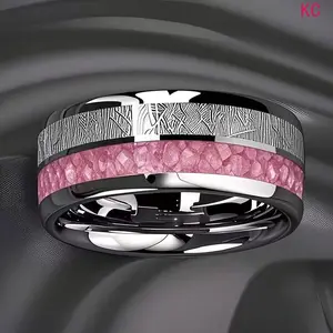 304 Stainless Steel Titanium Ring With Pink Rose And Meteor Stone Inlay, Durable Romantic Wedding Band Jewelry For Women Daily Love Gift Matching