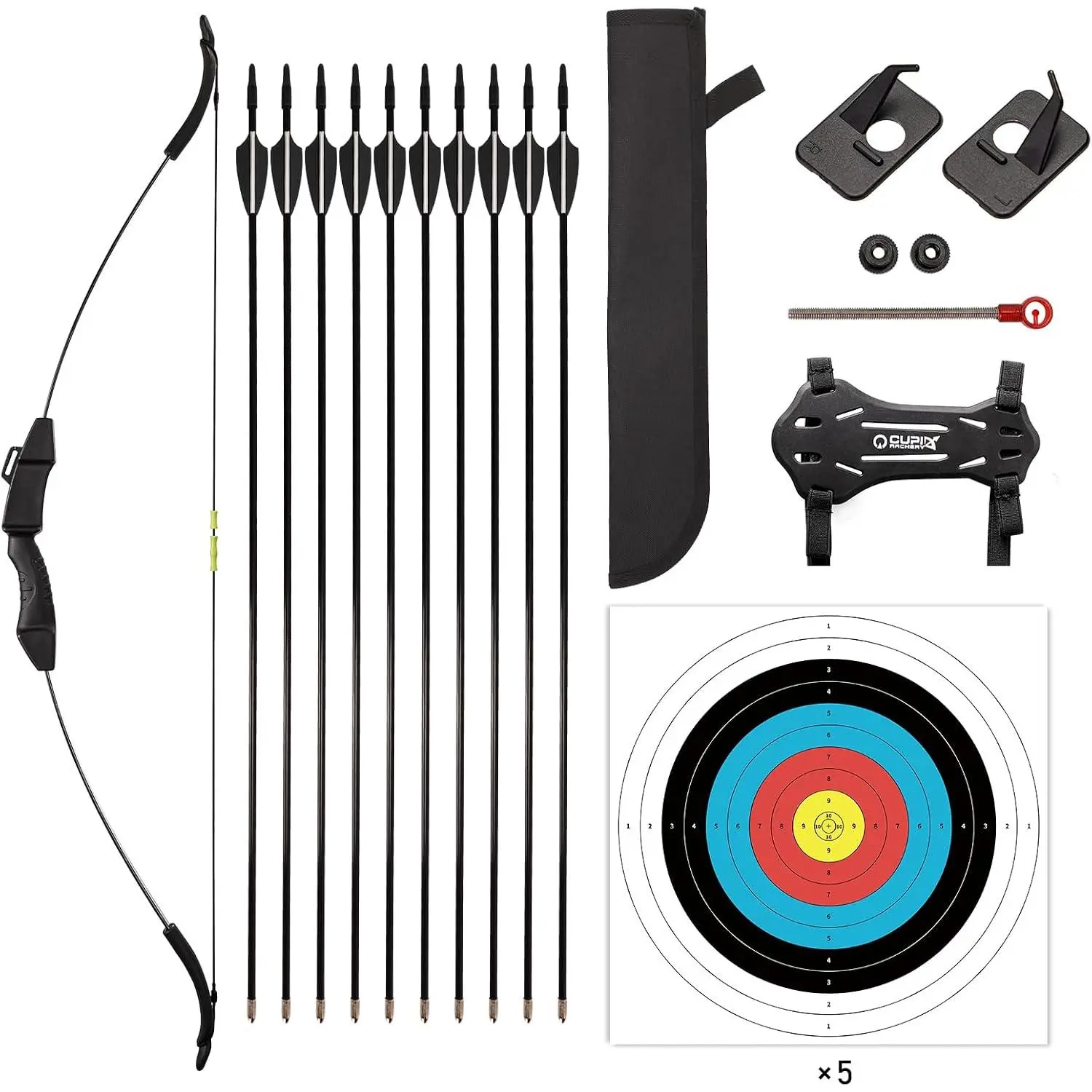 Kids' Archery Sport Beginner-Level Bow and Arrow Set, Unisex Set with 10 Arrows, 5 Target Faces, Left/Right Hand Compatible, Ideal Archery Recreation Gift for Youth