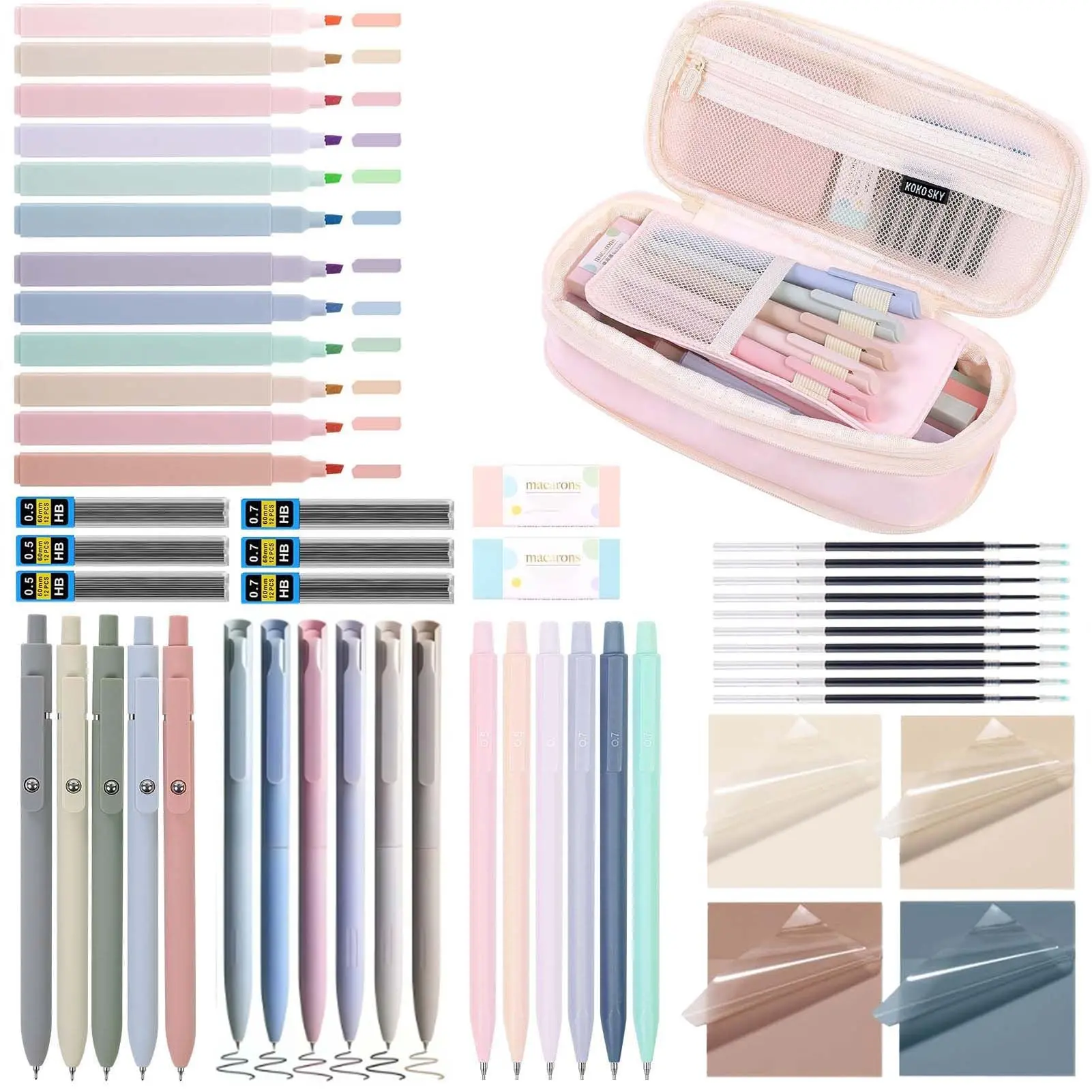 Stationery Set, 38/52pcs Including Highlighter & Gel Pen & Mechanical Pencil & Pencil Case & Accessories, Cute Stationery Set, Writing Utensils, School Office Supplies, School Supplies, Classroom Supplies