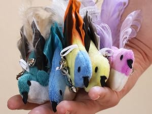 Interactive Bird Simulation Cat Toy Set, Interactive Cat Toys for Indoor Cats, Cat Feather Toy, Self-Holding Suction Base, 7 Replacement Birds, Feathers & Bells, Realistic Bird Impression