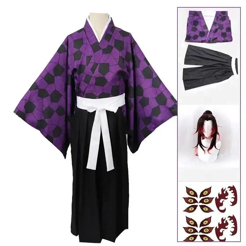 2025 New Kokushibo Cosplay Costume Wigs Tattoo Stickers Anime Printing Kimono Uniform Shirt Halloween Carnival Outfits for