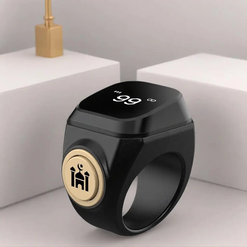 Smart Prayer Ring Electronic Tasbih Counter Tasbeeh Counter with Four Digital Displays, APP Connectable, Built In Alarm, Waterproof, Ideal for Muslim Prayers and Daily Use