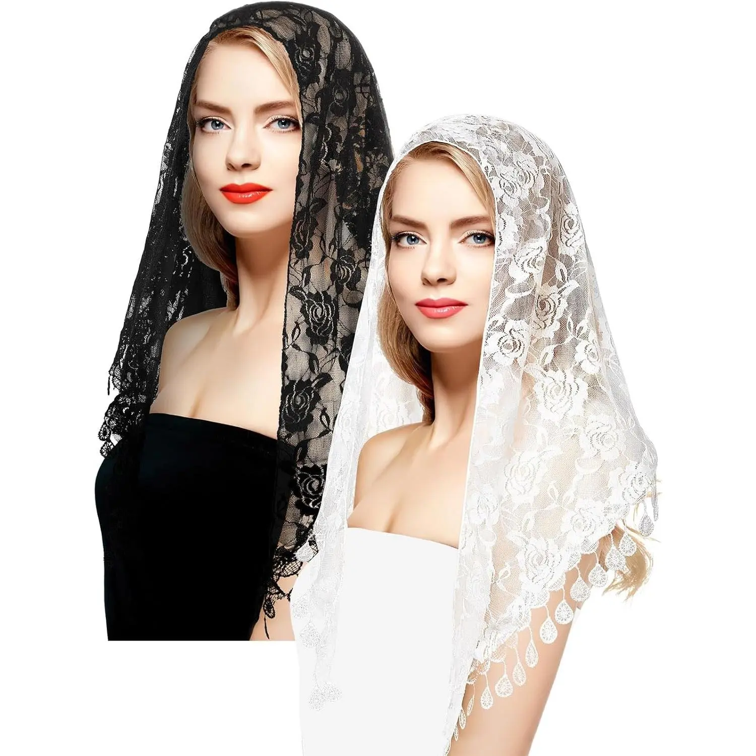 2 Pcs Triangle Mantilla Veil Cathedral Chapel Head Covering Scarf for Latin Mass(Gift)