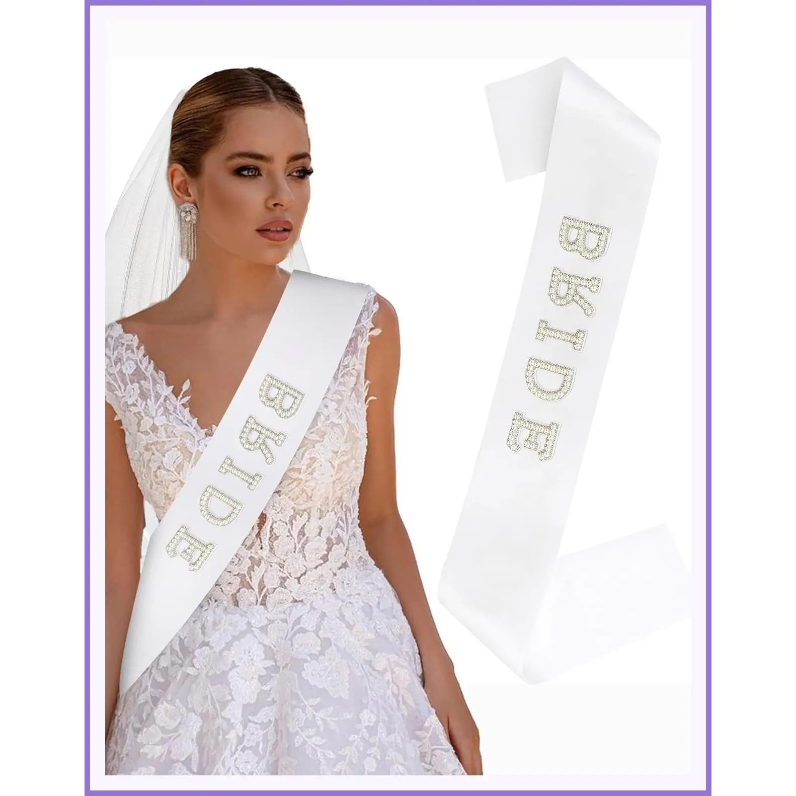 White Bride Sash for Bachelorette Party and Bridal Shower Decorations, Bridal Shower Gift, Bride to Be Accessories