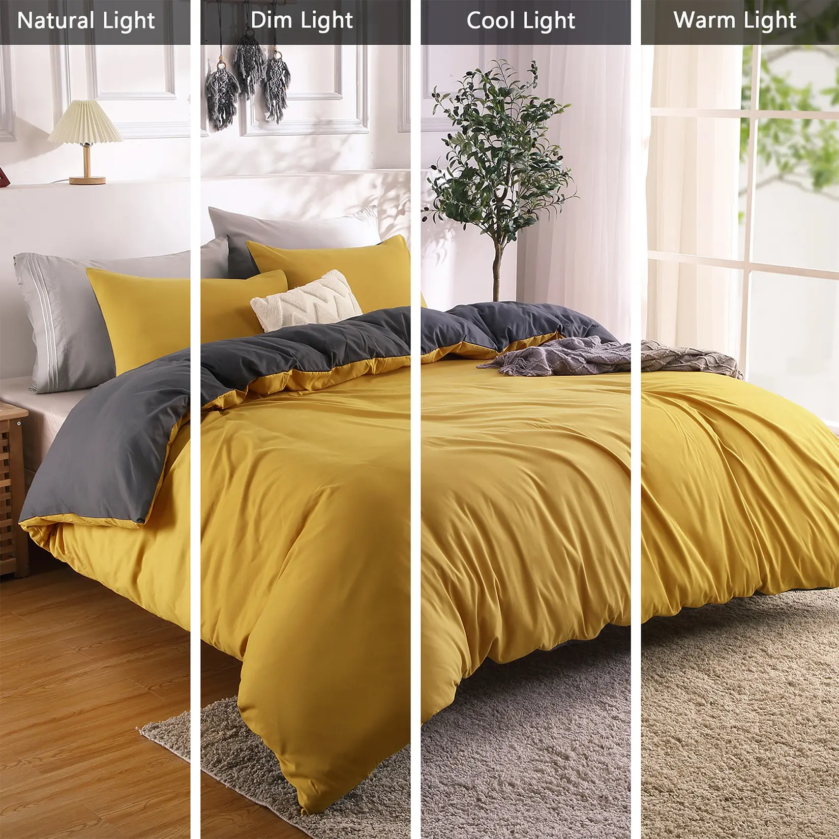 GAOMON 3-Piece Reversible Solid Microfiber Duvet Cover Set, Zippered Closure, Soft Double-Brushed Cozy Everyday All-Season Bedding, Queen/King Sizes (90x90in to 104x90in), Multiple Colors