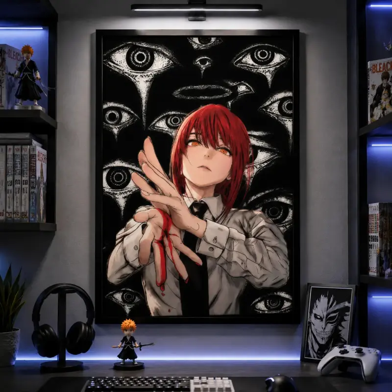 Makima Chainsaw Man Canvas Wall Art Poster Anime Makima Control Devil Aesthetic Print Japanese Manga Decor Bedroom Living Room Dark Horror Eye Pattern Background Red Hair Girl Gift Anime Collectors