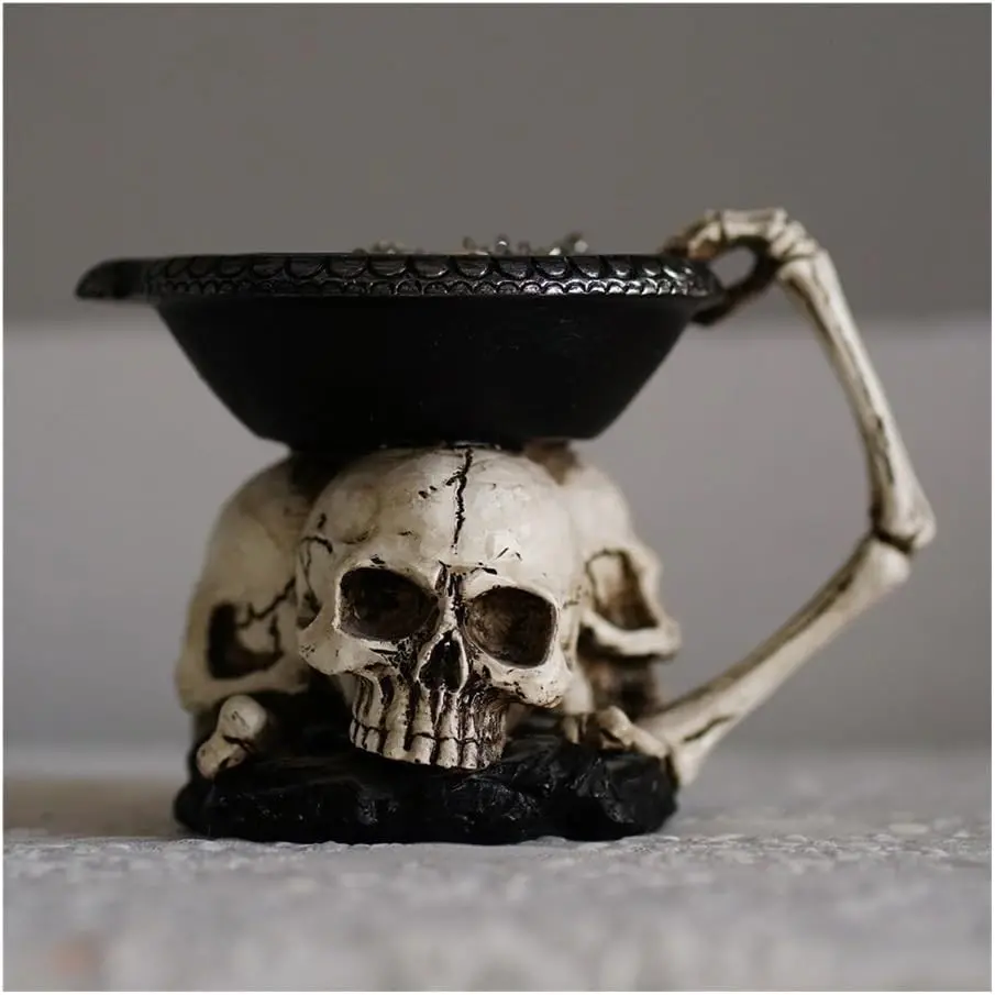 Skull Candle Holder, Skeleton Candle Stand, Wish Candle Craft, Desktop Organizer for Halloween Christmas Party Bar Home Decor