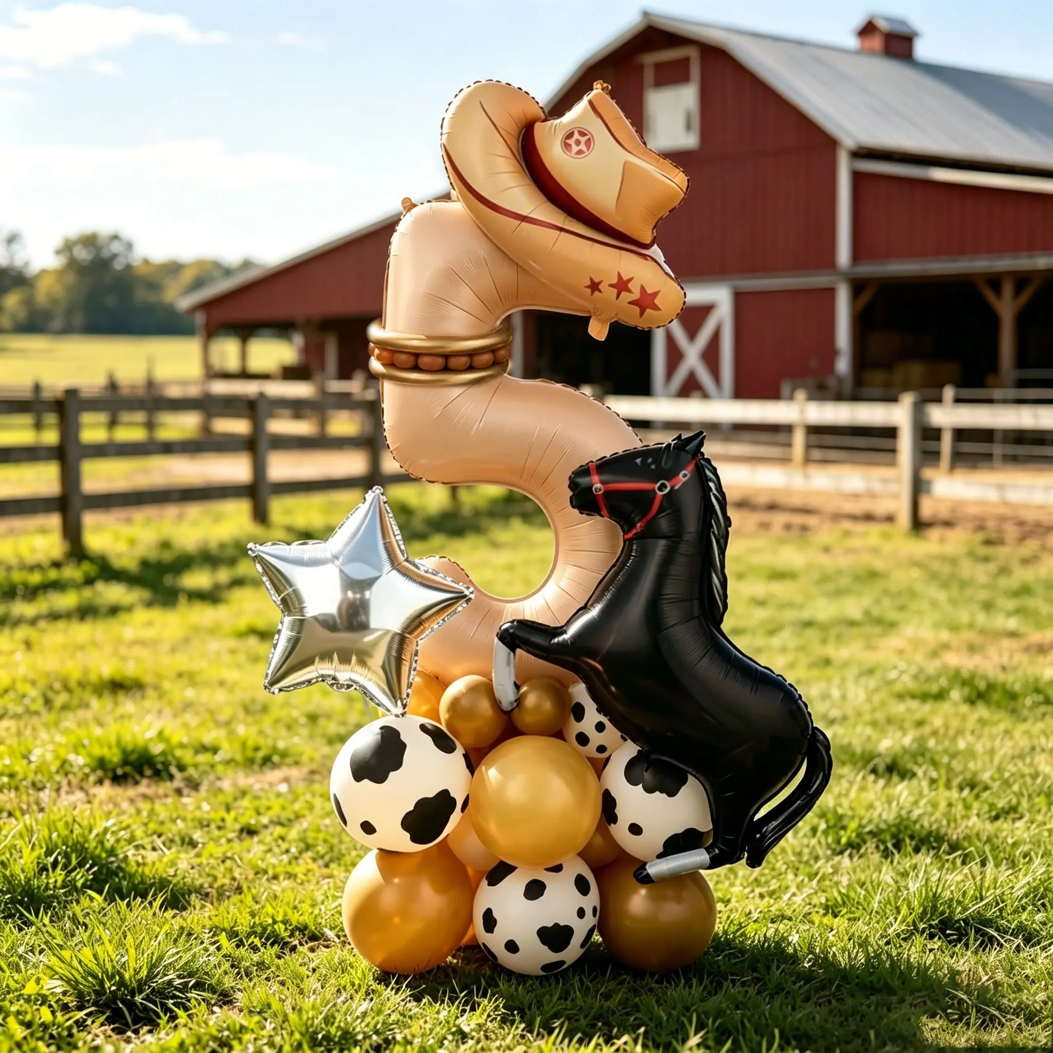 31-Piece Western Cowboy Balloon Set, Includes 32-Inch Caramel Aluminum Balloons, Balloon Decorations Kit, Party Balloons Decorations, Perfect for Birthday Parties, Farm Theme Events, Holidays