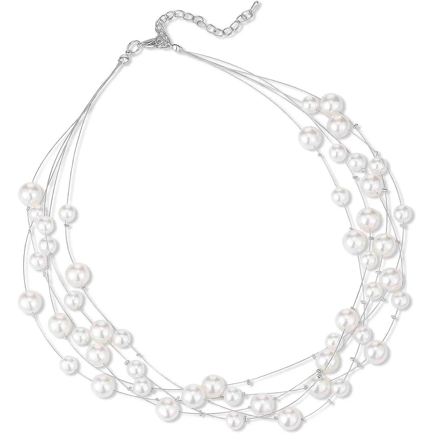 Layered Multi-Strand Pearl Bead Choker for Women, Fashion Necklace Jewelry for Wedding and Party Events, Pearl Beads, Layered Pearl
