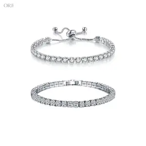 2Pcs 4mm Cubic Zirconia Tennis Bracelets Set Adjustable Pull Slide Chain Stackable Layering Bracelet Jewelry Gift For Women Daily Party Wedding,bible,verse bracelet