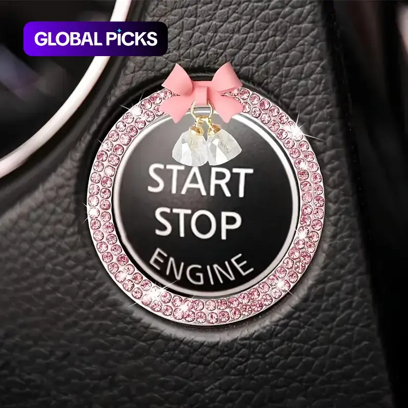 Rhinestone Decor Bowknot Design Car Engine Start Stop Button Ring, Car Engine Start Stop Button Decoration, Car Interior Accessories for Women, Car Decorations, Car Accessory, Automotive, Vehicle, Car Interior Decorative