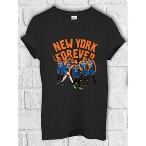 Easter Gift New York Forever Basketball Players In Blue Uniforms Dancing Pose Vintage Short Sleeve for Man Party Suitable for Outdoor Activities