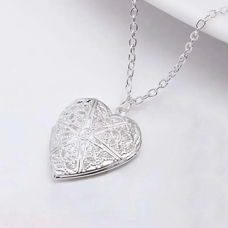 925 Sterling Silver Heart Photo Locket Pendant 18" Necklace w Free Gift Pkg D196