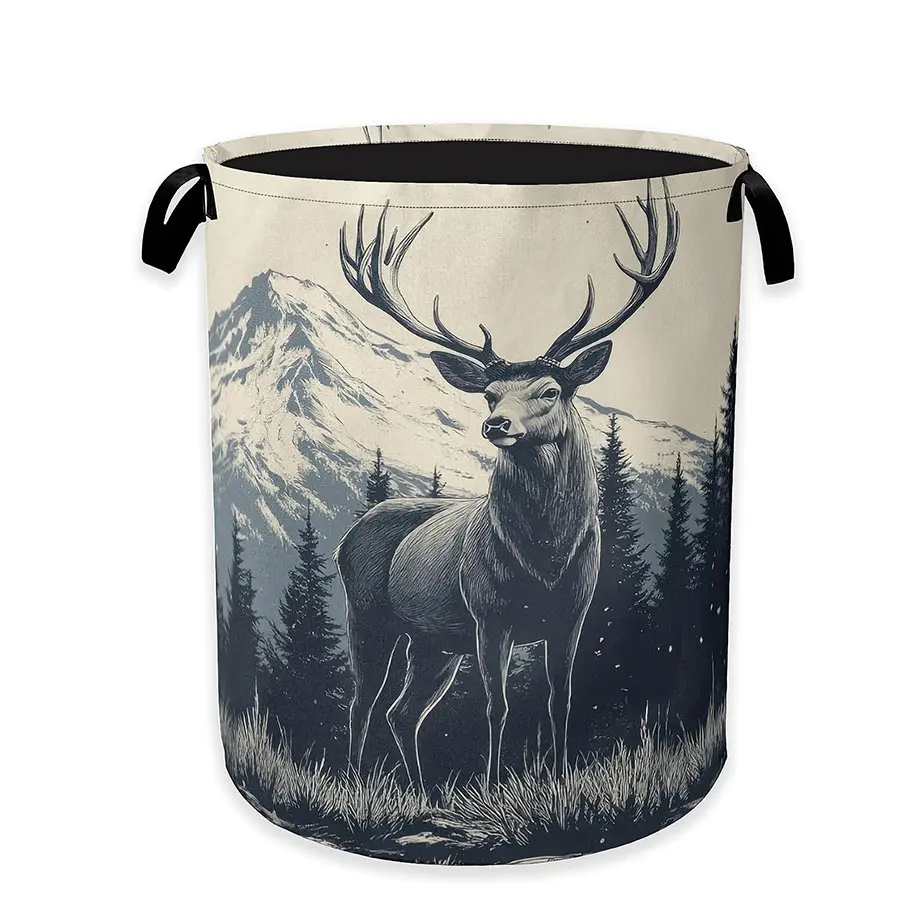1PC, Collapsible Laundry Basket,Vintage Forest Deer Dirty Clothes Hamper,Snow Mountain Hampers for Bedroom Waterproof Storage Organizer for Bathroom,Nursery,Dorm