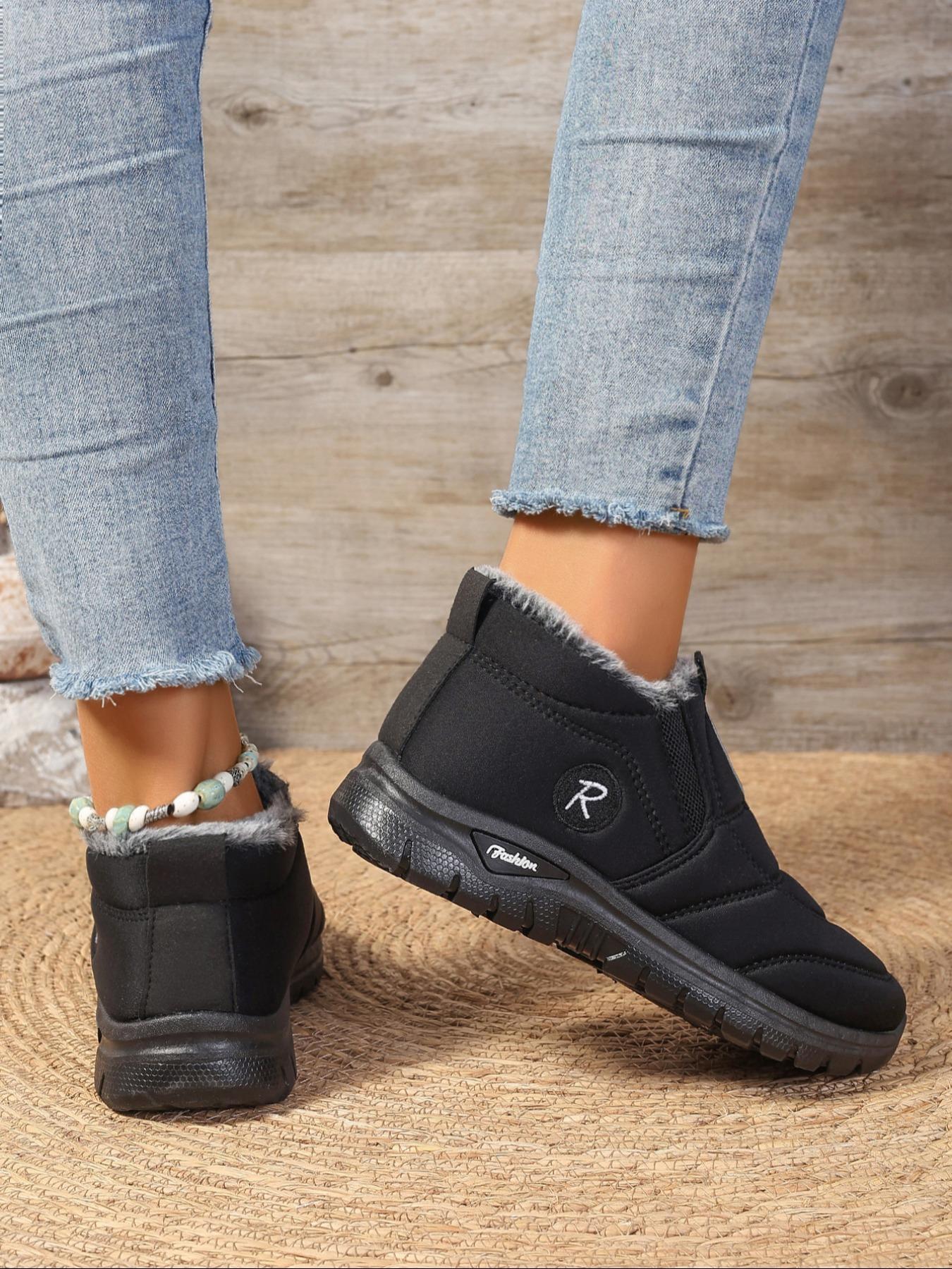 Women's Solid Color Plush Lining Snow Boots, Winter Booties, Casual Comfortable Warm Ankle Boots for Fall & Winter, Non-slip Sneakers for Women & Girls, Furry Boots