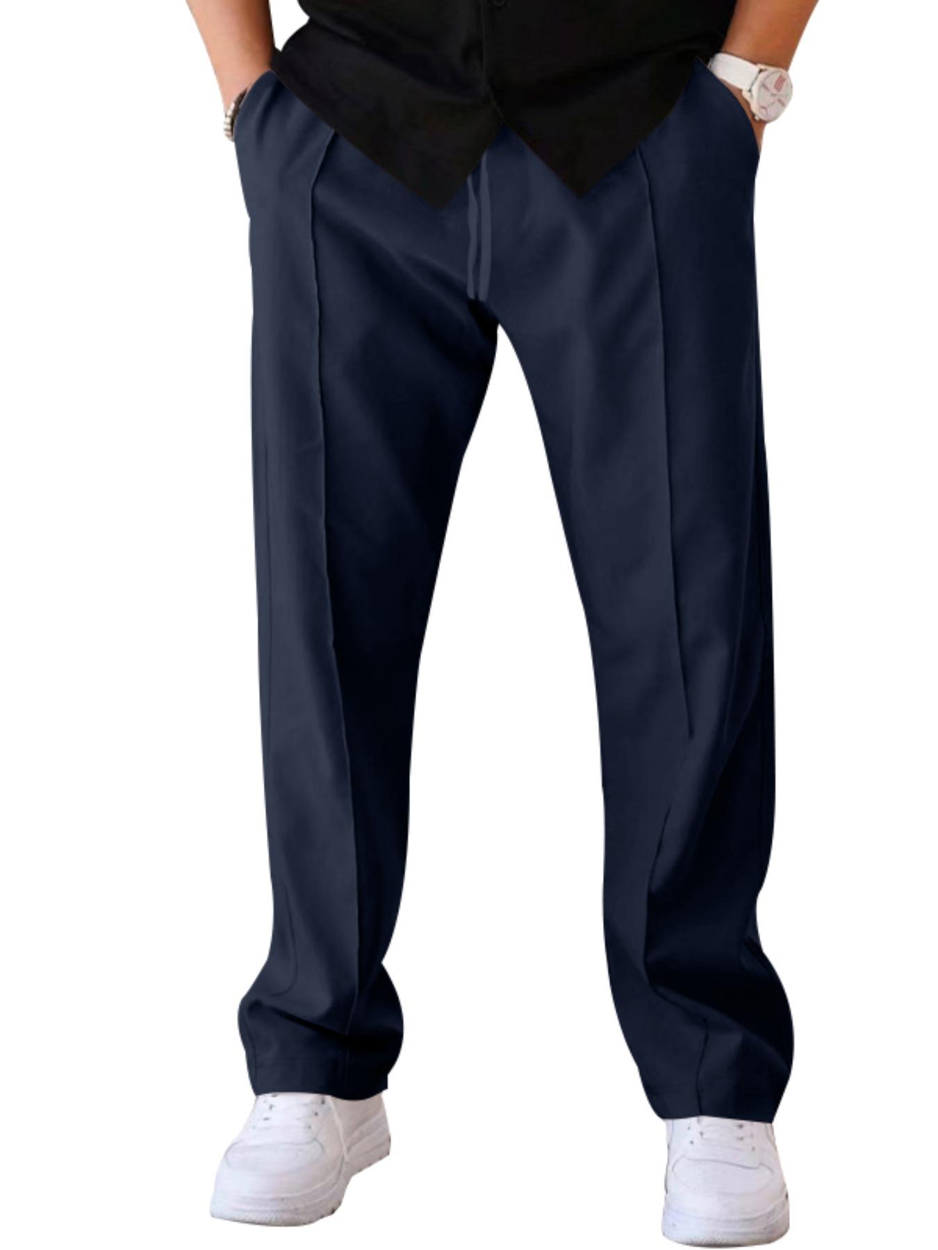 Men's Solid Color Straight Leg Pants, Loose Casual Comfy Business Pants for Spring & Fall, Men's Trousers for Daily Wear, Suit