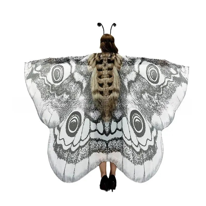 Moth Wings Butterfly Wings Shawl Costume with Headband Mask Set Halloween Fairy Butterfly Cape Adult Festive Rave Swimsuit Cover