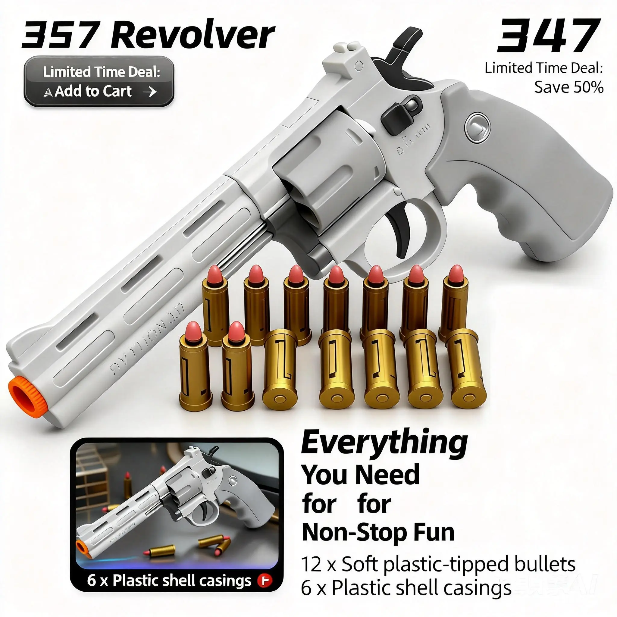 Realistic Revolver Soft Bullet Toy Pistol, Shell Ejecting Foam Dart Blaster for Kids, Interactive Parent Child Outdoor Shooting Play, Great Stocking Stuffer Easter Gift for Boys Teens